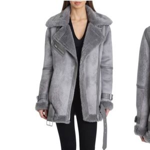 AVEC LES FILLES NWT Grey Faux Shearling Biker Jacket🩶 Size XSmall